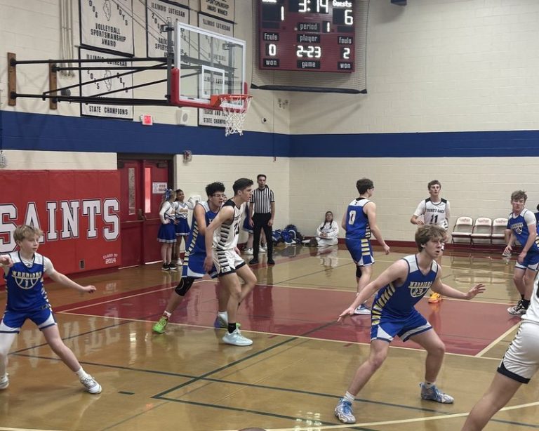 Decatur Christian Warriors playing defense during a high school basketball game